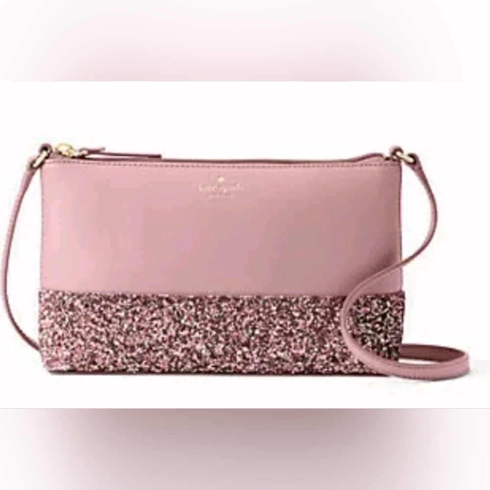 Kate Spade Ramey Greta Court Dusty Peony Glitter Crossbody With Dust Bag - Picture 2 of 9